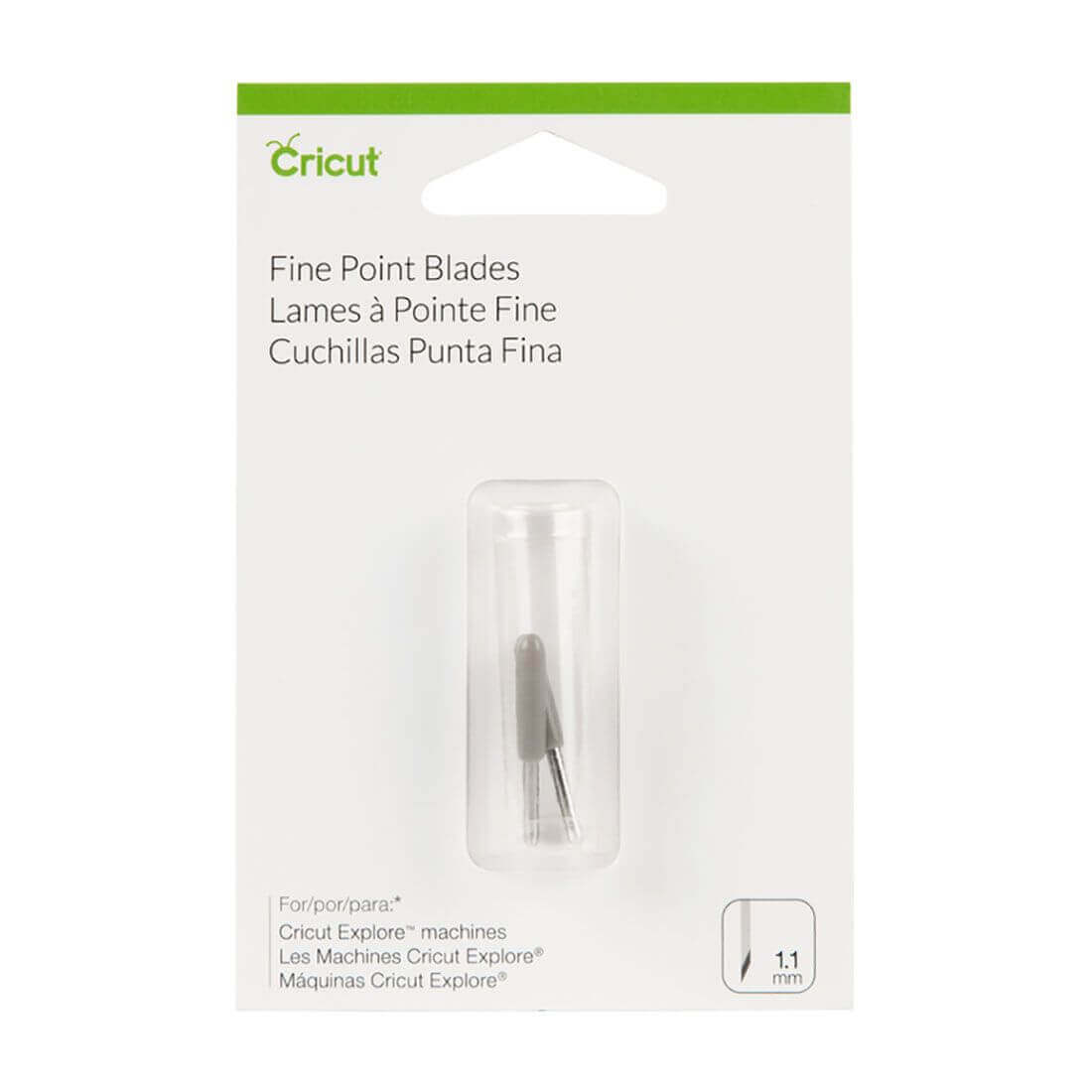 Cricut Fine Point Replacement Blade in packaging for Explore and Maker machines, precision cutting tool.