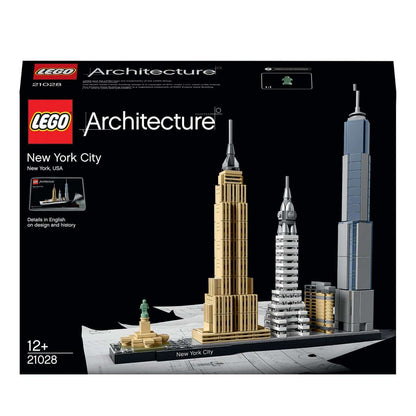 LEGO Architecture New York City set 21028 featuring iconic skyscrapers like Empire State and One World Trade Center.