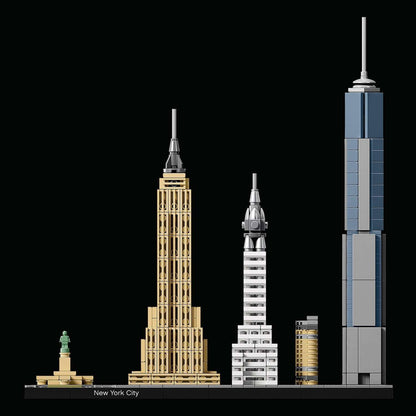 LEGO Architecture New York City set showcasing iconic buildings like Empire State and One World Trade Center.