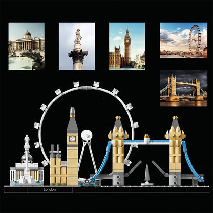 LEGO Architecture London set 21034 featuring National Gallery, Big Ben, London Eye, Tower Bridge, and Nelson's Column.