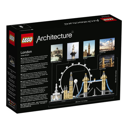 LEGO Architecture London Building Set 21034 box showcasing iconic London skyline: National Gallery, Big Ben, London Eye.