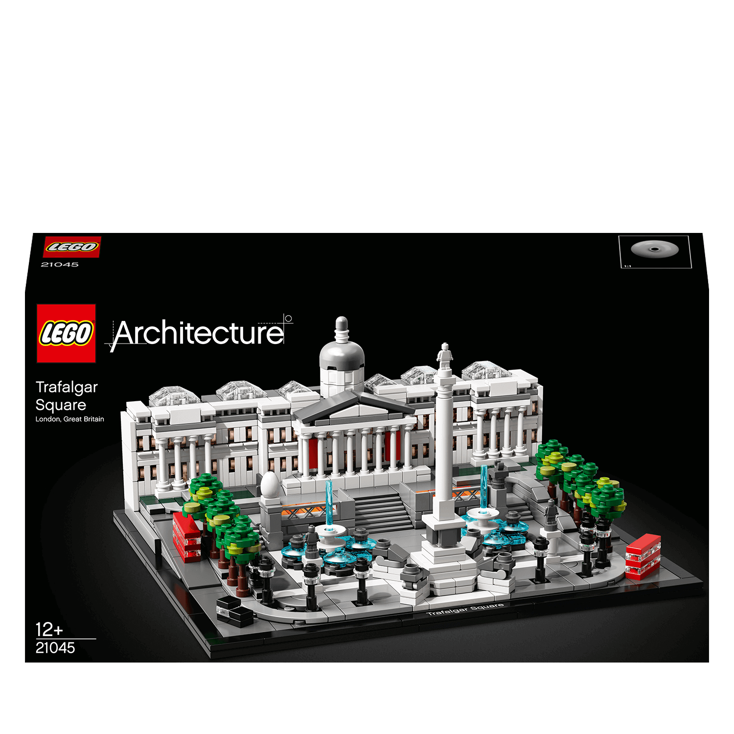 LEGO® Architecture Trafalgar Square Set 21045, showcasing London landmark with intricate design and travel theme.