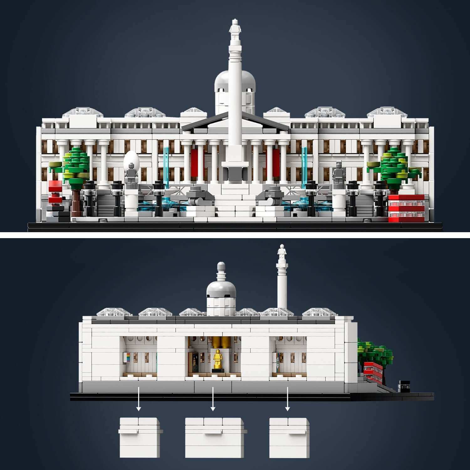 LEGO Architecture Trafalgar Square Set 21045 showcasing a detailed model of London's iconic landmark.