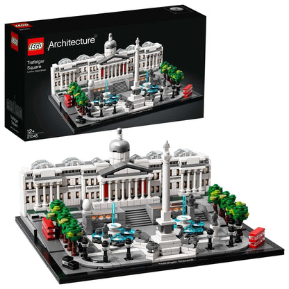 LEGO Architecture 21045 Trafalgar Square set featuring detailed model with key historical landmarks.