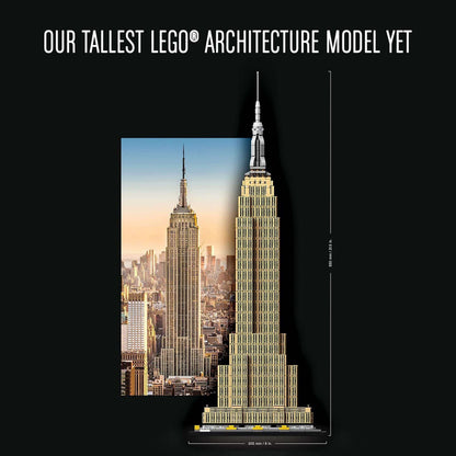 LEGO® Architecture Empire State Building set 21046, showcasing the tallest model with real-world landmark comparison.