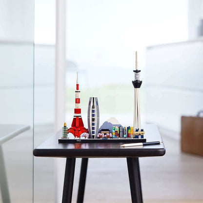 LEGO® Architecture Tokyo Skyline Set 21051 displayed on a table, featuring iconic Tokyo landmarks in vibrant colors.