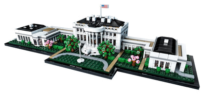 LEGO Architecture The White House Building Set 21054 displayed in a detailed model with trees and a flag.