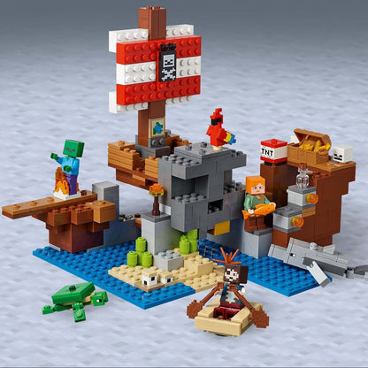 LEGO® Minecraft The Pirate Ship Adventure Toy 21152 featuring pirate ship, characters, and treasure elements.