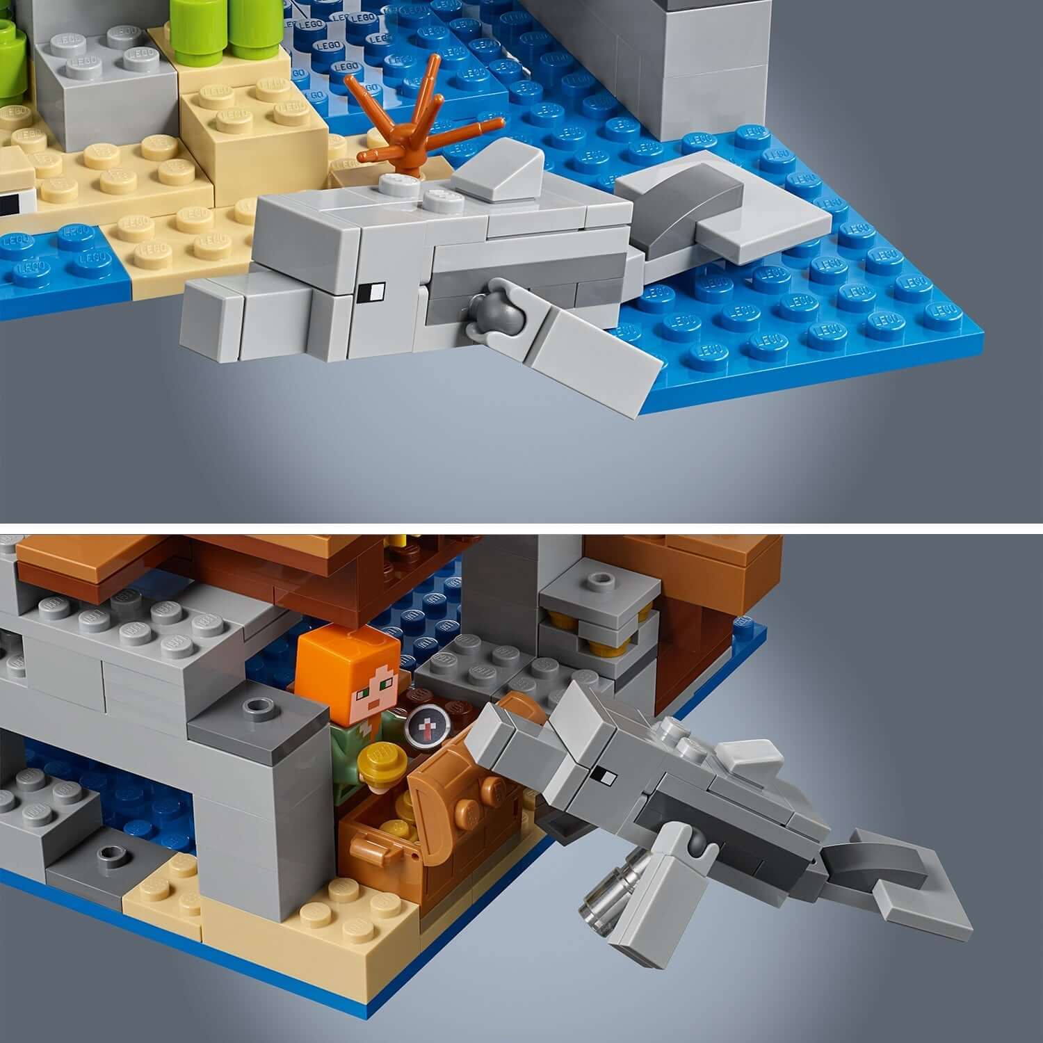 LEGO® Minecraft The Pirate Ship Adventure Toy 21152 showcases a shark swimming near a character on a colorful play set.