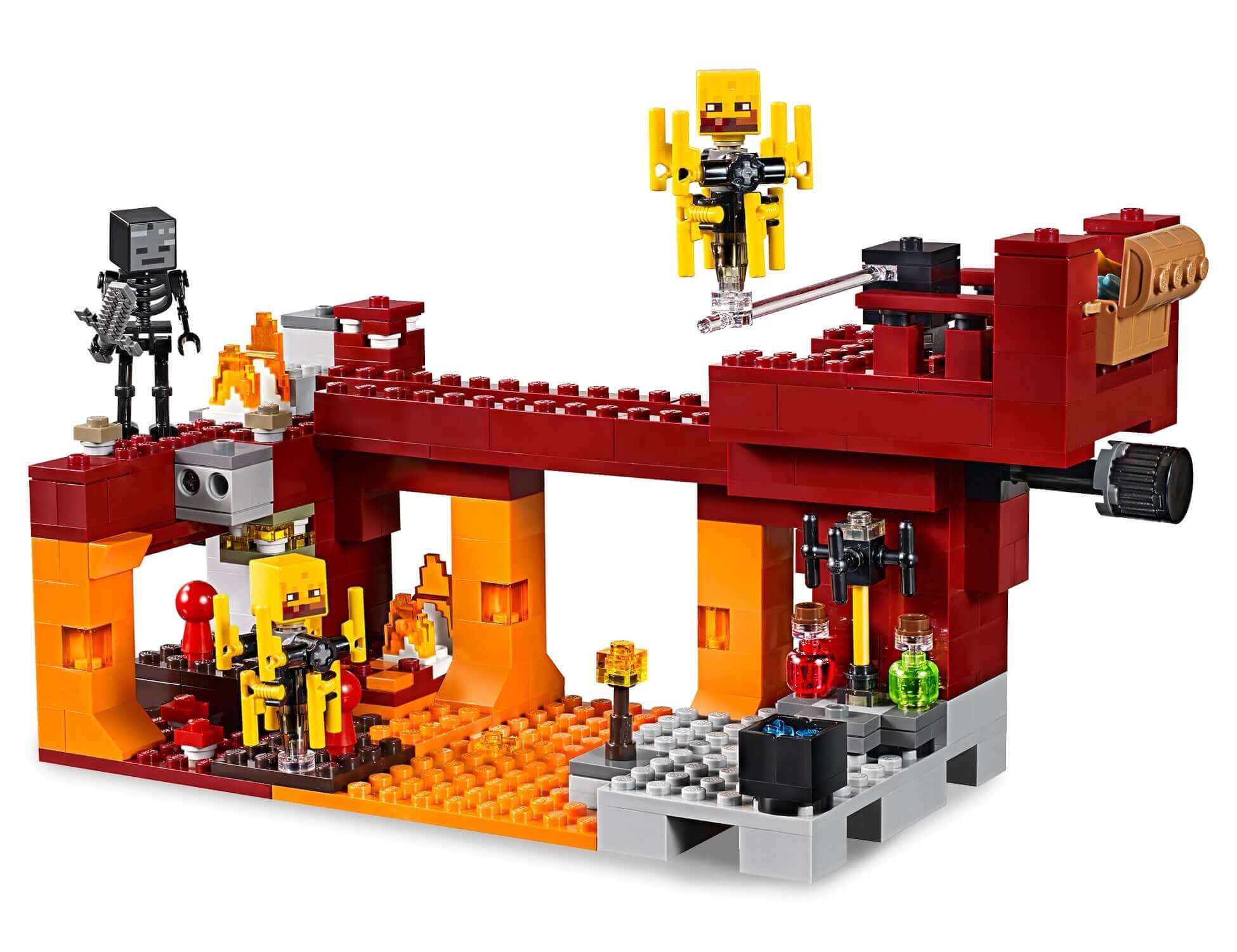 LEGO Minecraft The Blaze Bridge set 21154 with fiery Nether landscape, mobs, and unique items for adventurous play.