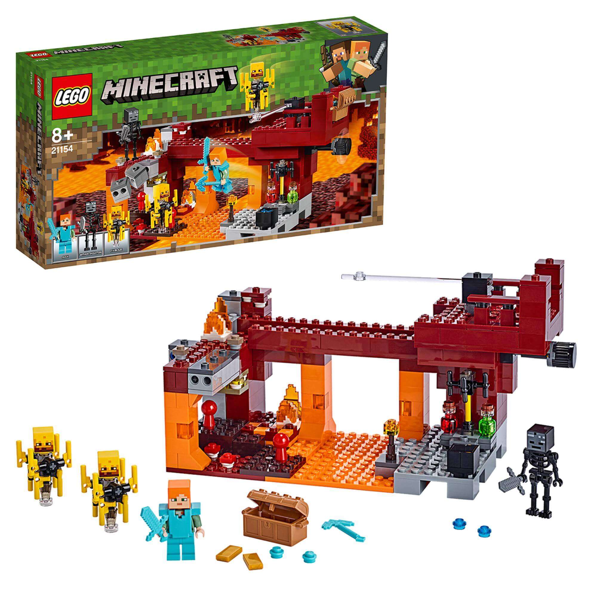 LEGO Minecraft The Blaze Bridge Building Set 21154 with fiery Nether setting, mobs, and unique items for adventurous play.
