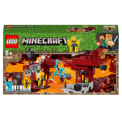 LEGO Minecraft The Blaze Bridge Building Set 21154 features a fiery Nether scene with mobs and unique items.