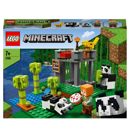 LEGO® Minecraft 21158 The Panda Nursery set with pandas, trees, and characters for creative play and adventures.
