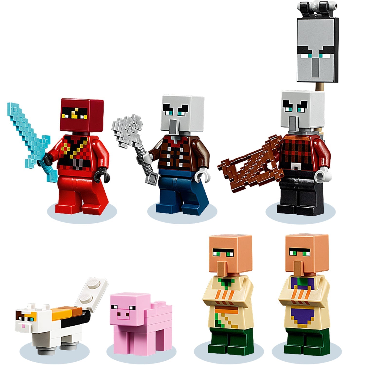 LEGO® Minecraft The Illager Raid figures including Illagers, Animals, and Ravager, set 21160 for creative building.