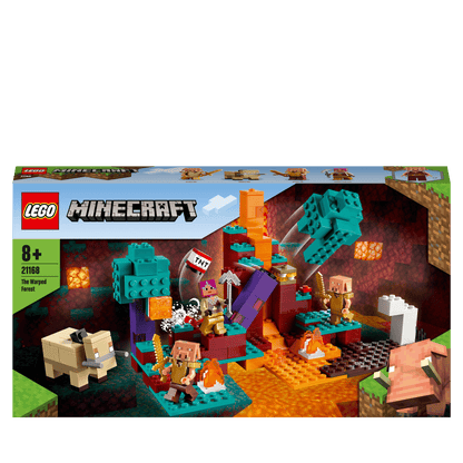 LEGO® Minecraft The Warped Forest Building Toy 21168 featuring the Huntress and fiery lava battles.