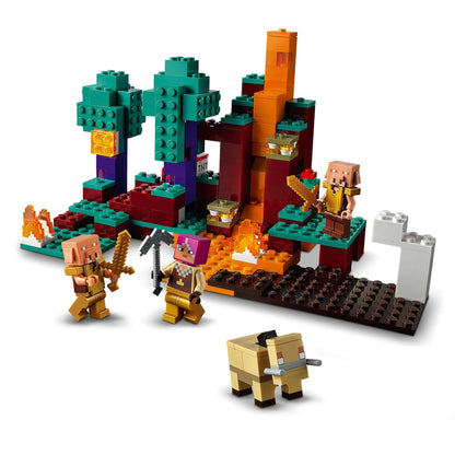 LEGO Minecraft The Warped Forest set 21168 with Huntress, foes, and explosive lava themes for kids' adventure.