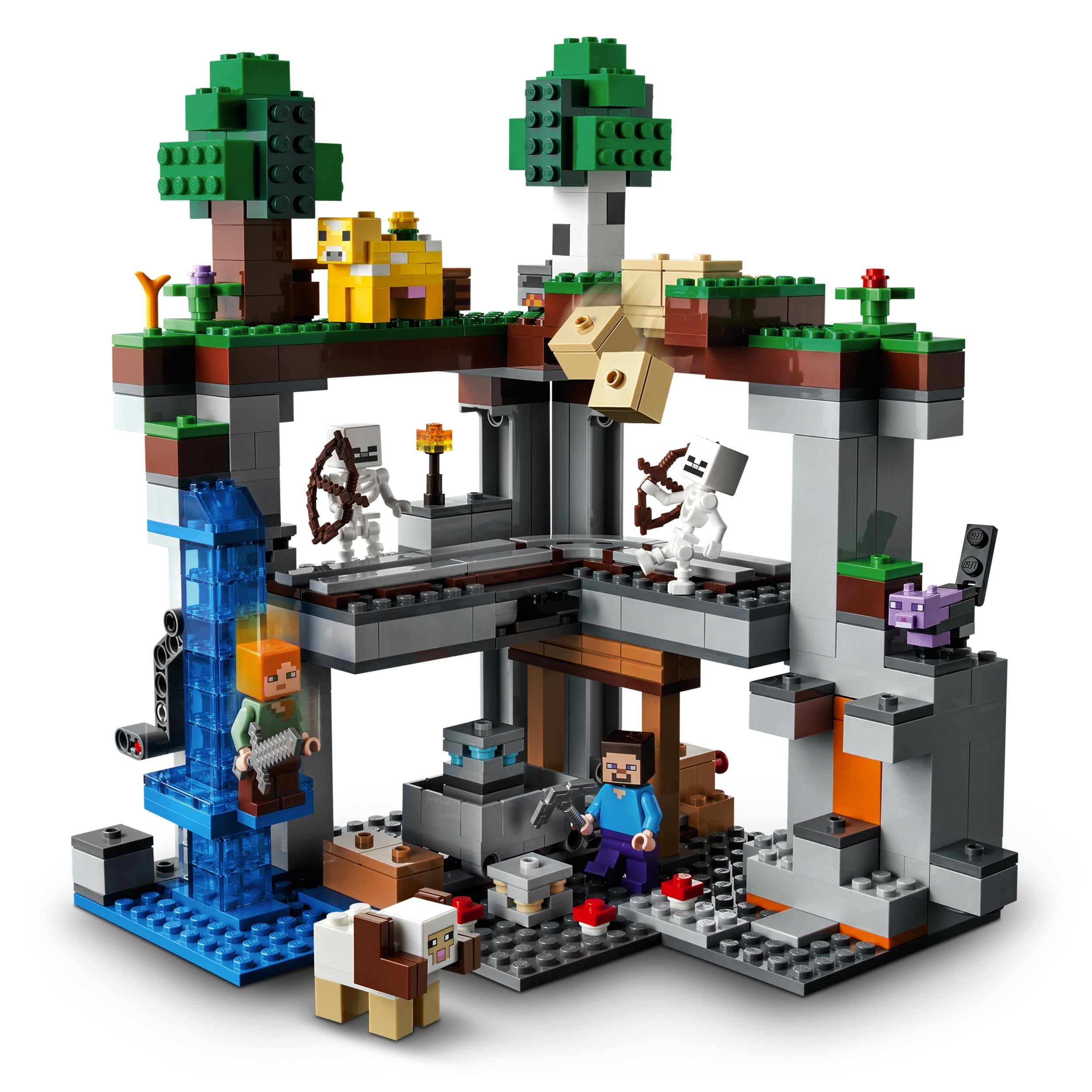 LEGO® Minecraft The First Adventure Set 21169 featuring characters, mobs, and interactive elements for thrilling gameplay.