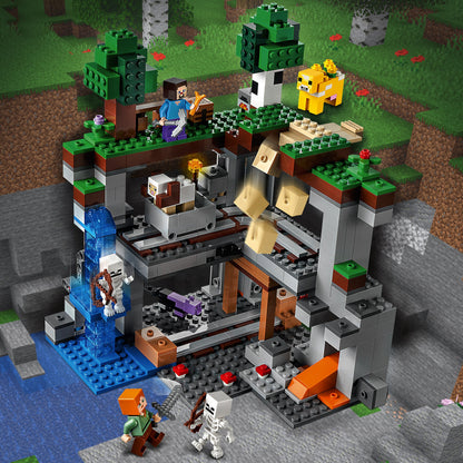 LEGO Minecraft The First Adventure Set 21169 featuring characters and mobs in a detailed Minecraft environment