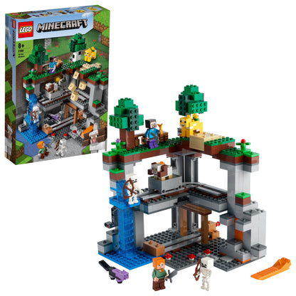 LEGO® Minecraft The First Adventure Set 21169 features characters and mobs in a vibrant Minecraft environment.