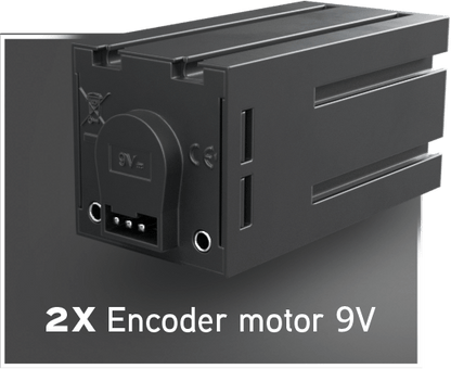 Image of two 9V encoder motors designed for robotics applications, showcasing detailed motor connections.