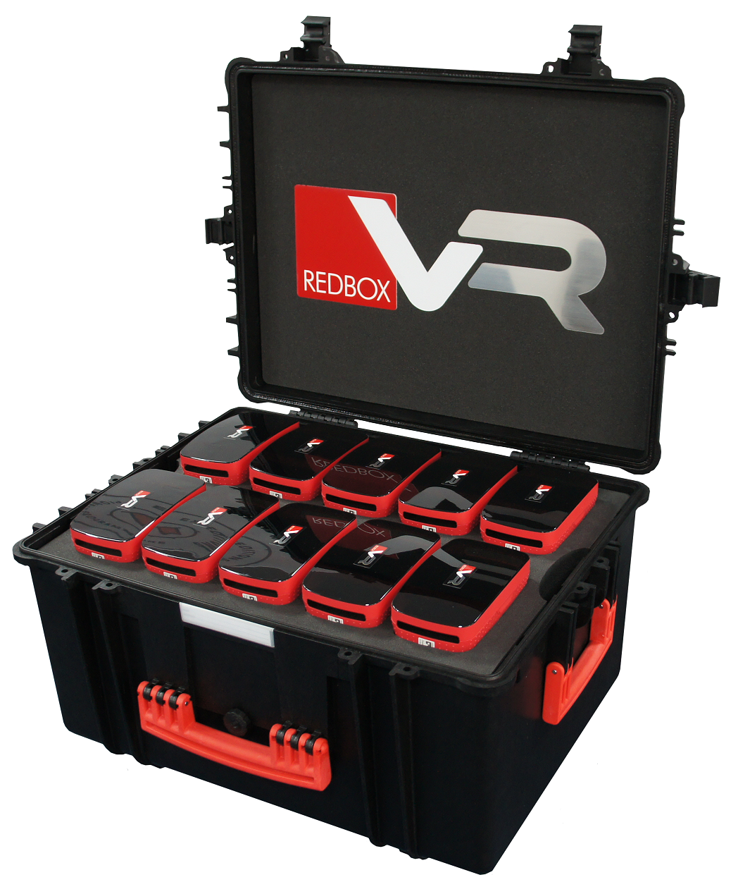 RedboxVR Classroom kit with 10 student devices in a durable case for immersive VR and AR learning.