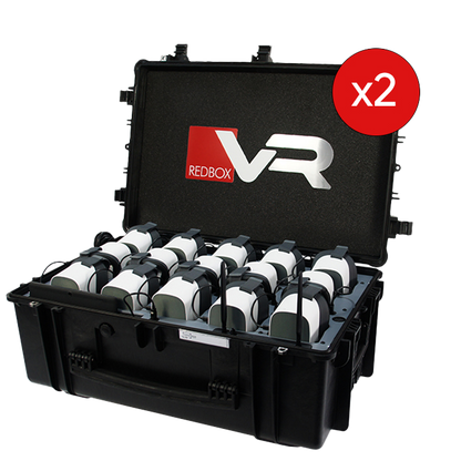 RedboxVR storage case holding two sets of Pico G2 4K headsets, perfect for VR experiences.