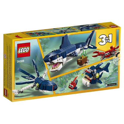 LEGO Creator 3in1 Deep Sea Creatures Shark Set 31088 featuring a shark model and underwater scene.