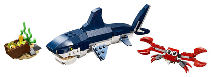 LEGO Creator 3in1 Deep Sea Creatures Shark Set 31088 featuring a shark, crab, and underwater scenery.