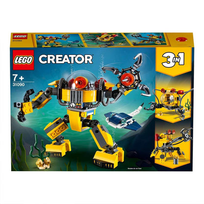 LEGO Creator 3in1 Underwater Robot Set 31090, buildable underwater robot with accessories, suitable for ages 7 and up.