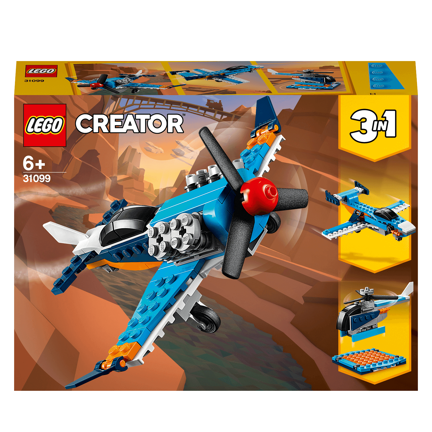 LEGO® Creator 3in1 Propeller Plane Set 31099, transformable into a jet or helicopter for endless creative play.