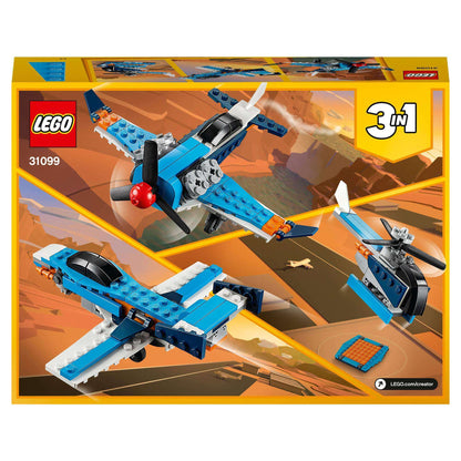 LEGO® Creator 3in1 Propeller Plane Set 31099 with airplane, jet, and helicopter models for imaginative play.