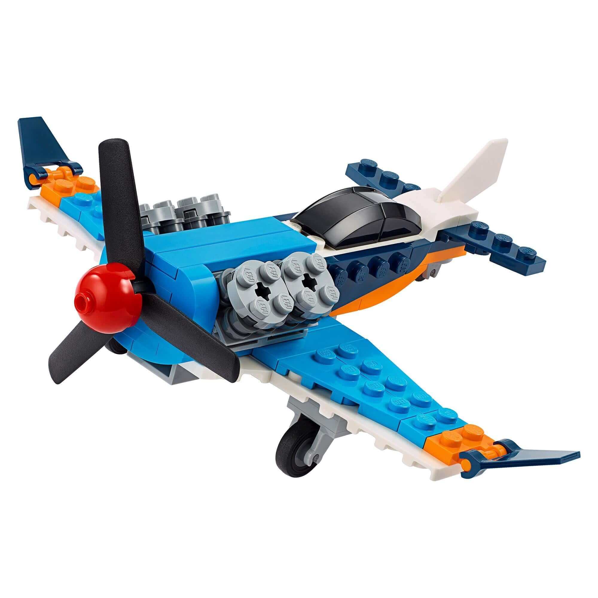 LEGO Creator 3in1 Propeller Plane Set 31099 with blue and orange design, featuring propeller and wheels.