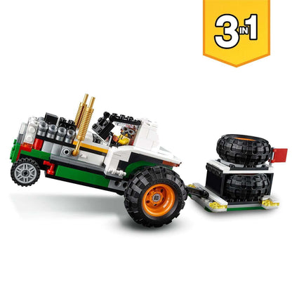 LEGO Creator 3in1 Monster Burger Truck Set 31104, featuring a customizable off-roader and accessories.