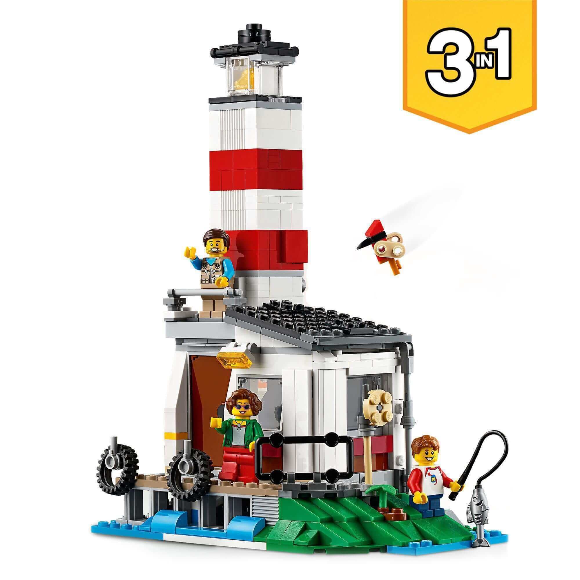 LEGO® Creator 3in1 Lighthouse set for kids featuring a vibrant design and three build options for imaginative play.