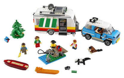 LEGO® Creator 3in1 Caravan Family Holiday Set 31108 with camper van and accessories for creative play.