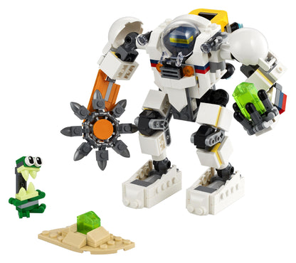 LEGO Creator 3 in 1 Space Mining Mech 31115 with green alien and green mineral, ideal for adventurous play.