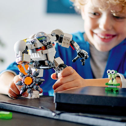 Child playing with LEGO Creator 3 in 1 Space Mining Mech, showcasing creativity and imagination with fun build!