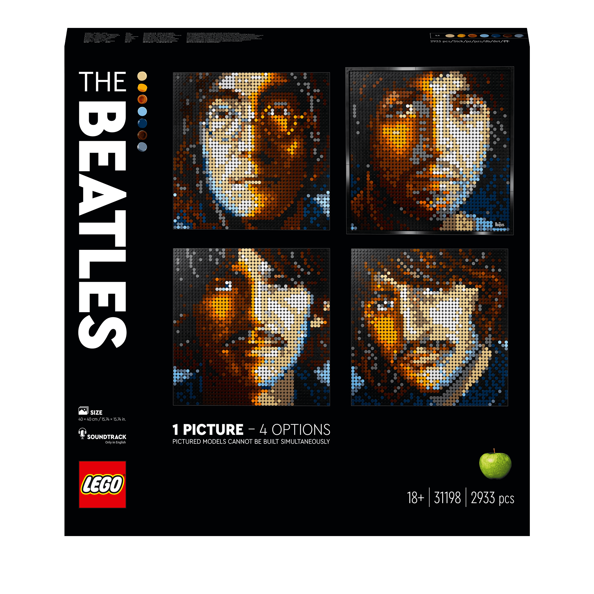 LEGO® Art The Beatles building set 31198 featuring 4 portrait options of iconic band members.