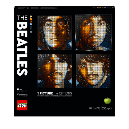 LEGO® Art The Beatles building set 31198 featuring 4 portrait options of iconic band members.