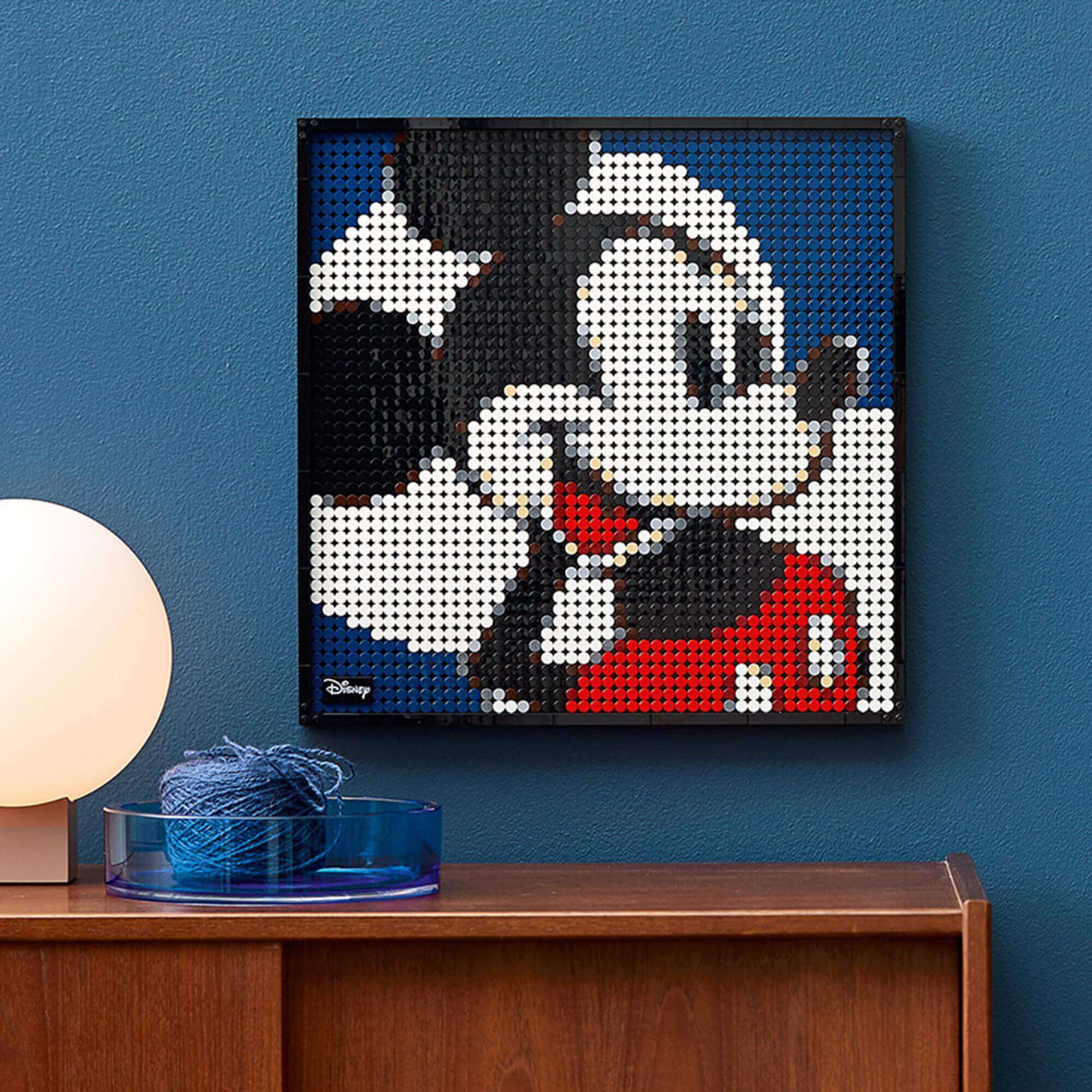 LEGO® Art Disney's Mickey Mouse wall art kit showcasing a colorful design with Mickey Mouse on a blue background.