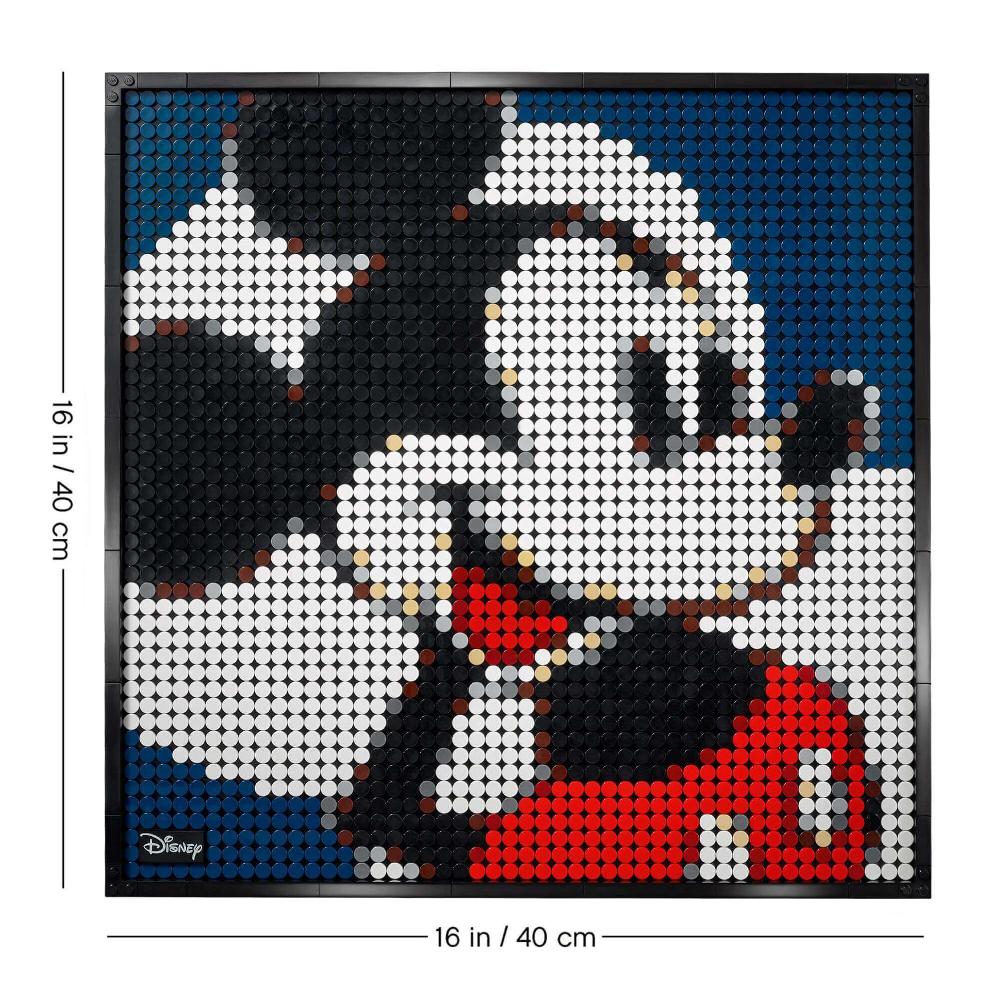 LEGO® Art Disney’s Mickey Mouse Poster Set 31202, colorful wall art featuring Mickey Mouse, 16x16 inches.