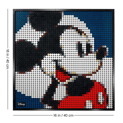 LEGO® Art Disney’s Mickey Mouse Poster Set 31202, colorful wall art featuring Mickey Mouse, 16x16 inches.