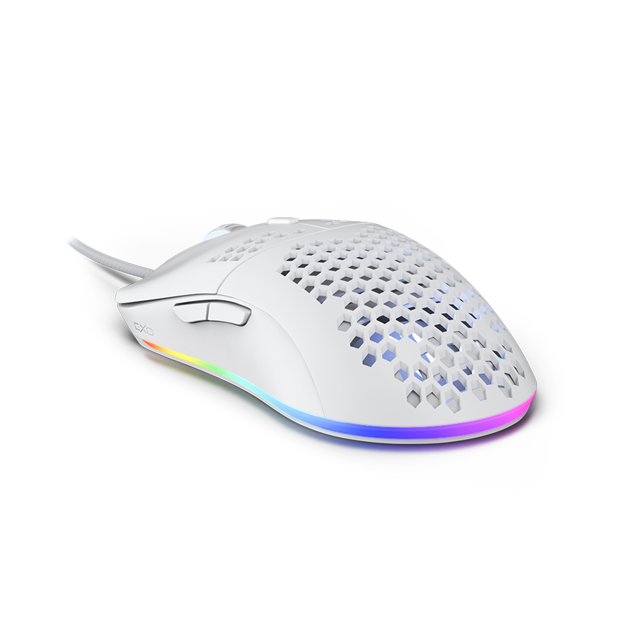 Tecware EXO Elite Gaming Mouse, lightweight RGB design, featuring PIXART 3389 sensor and ergonomic build.