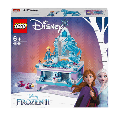 LEGO Disney Frozen II Elsa's jewellery box set 41168 with Elsa and Anna figures, perfect for keeping jewelry safe.