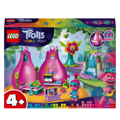 LEGO® Trolls Poppy’s Pod Storage Travel Set 41251 showcasing Trolls characters and vibrant accessories for imaginative play.