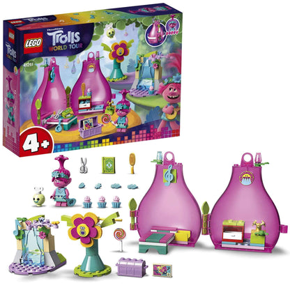 LEGO® Trolls 4+ Poppy’s Pod Storage Travel Set 41251 with colorful figures and scenes from the movie.