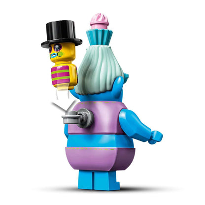 LEGO Trolls figure with colorful features and a top hat, showcasing Poppy's Hot Air Balloon Adventure character.