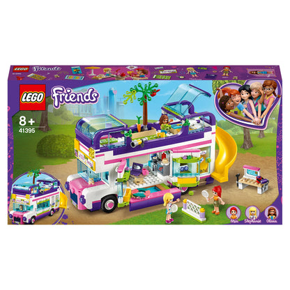 LEGO Friends Friendship Bus Toy 41395 with swim pool and slide, perfect for creative play and fun adventures for kids.