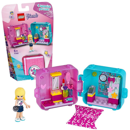 LEGO Friends Stephanie's Shopping Play Cube 41406, mini-doll set, includes a doll and stylish accessories, perfect for imaginative play.