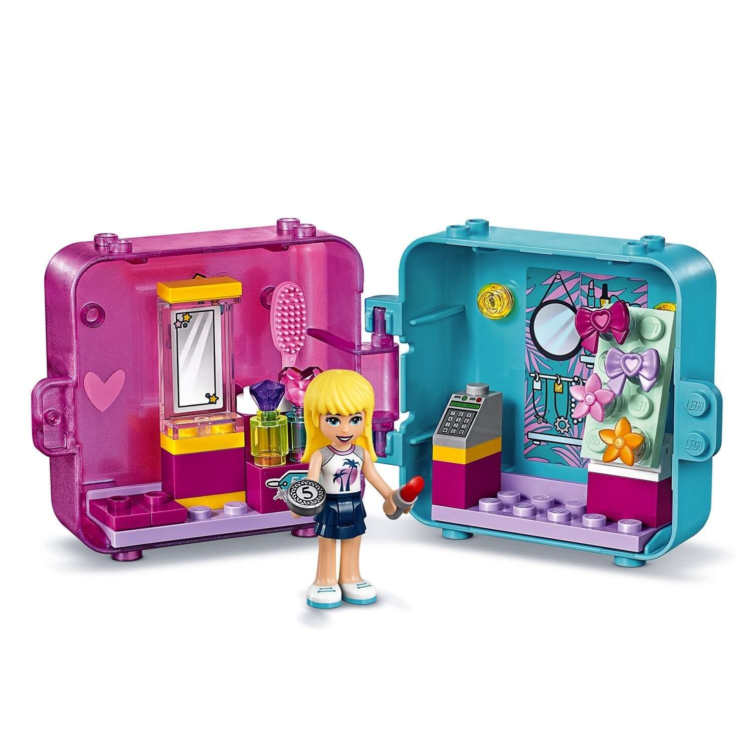 LEGO Friends Stephanie's Shopping Play Cube 41406 mini-doll in a colorful, compact case with fashion-themed accessories.